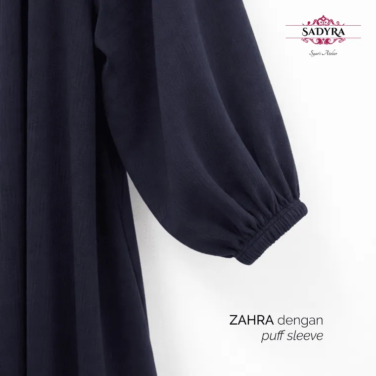Detail lengan puff Basic Abaya Zahra warna navy